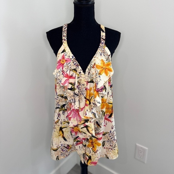 Banana Republic Bird Floral Print Button Up Blouse (Sz 14) - Picture 2 of 9